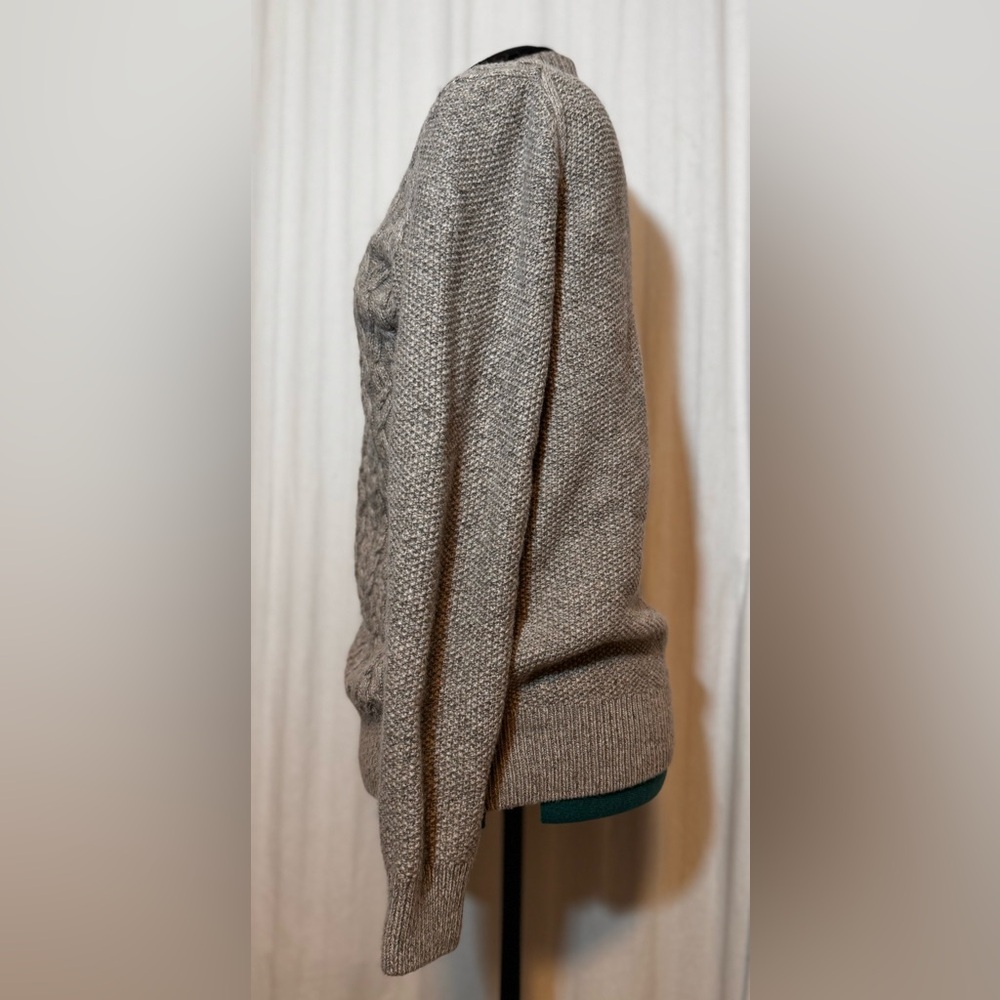 VTG Joseph Abboud Men's M Tan Grey Heather Wool Blend Fisherman Grandpa Sweater - Picture 5 of 14